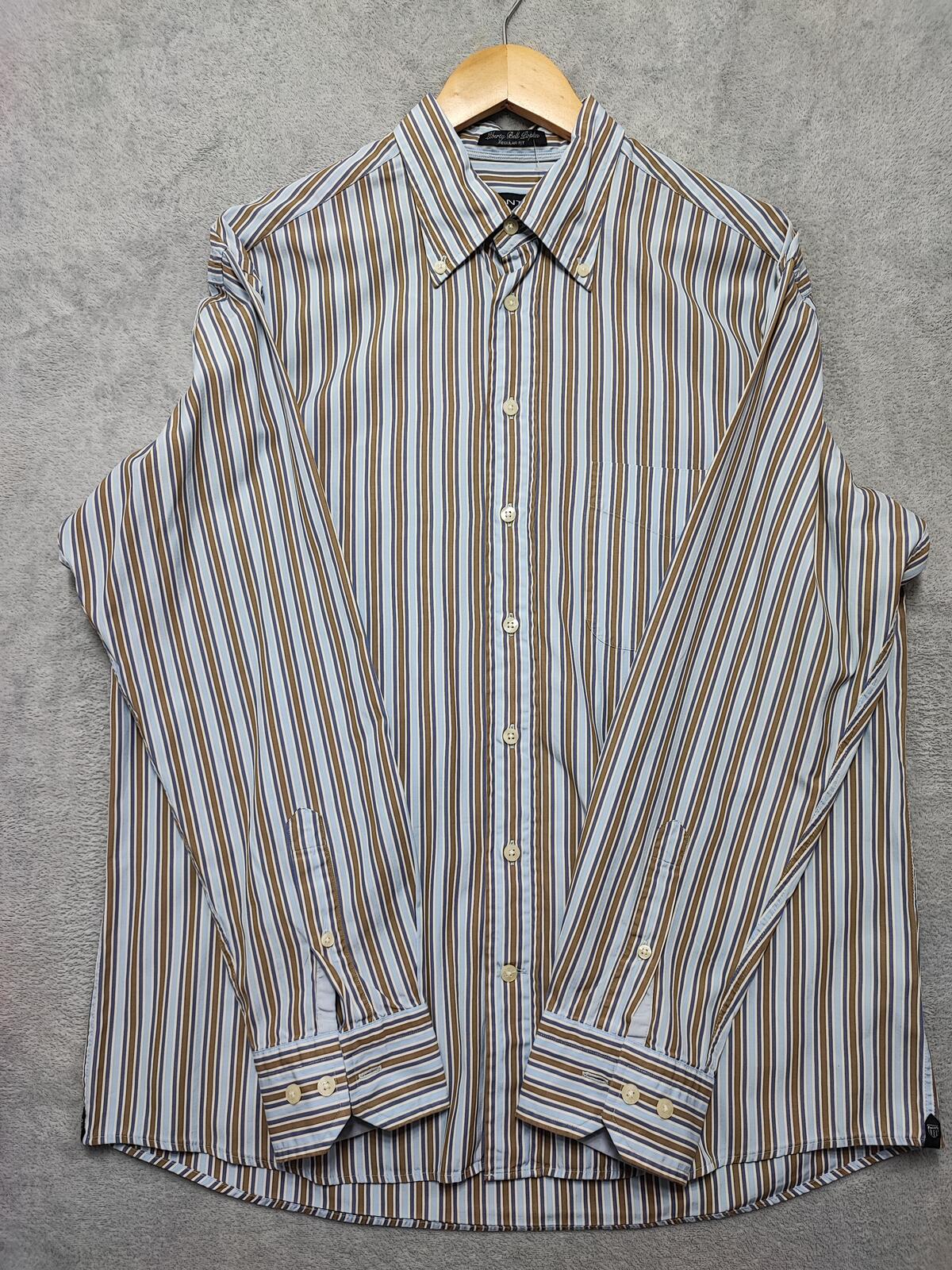 Vintage Gant Striped Long Sleeve Shirt Blue Brown Men's Size Large L
