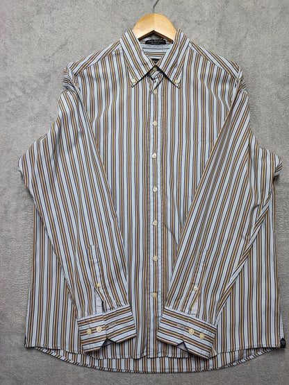 Vintage Gant Striped Long Sleeve Shirt Blue Brown Men's Size Large L