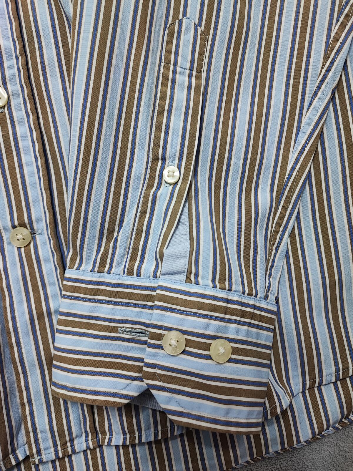 Vintage Gant Striped Long Sleeve Shirt Blue Brown Men's Size Large L