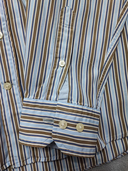 Vintage Gant Striped Long Sleeve Shirt Blue Brown Men's Size Large L