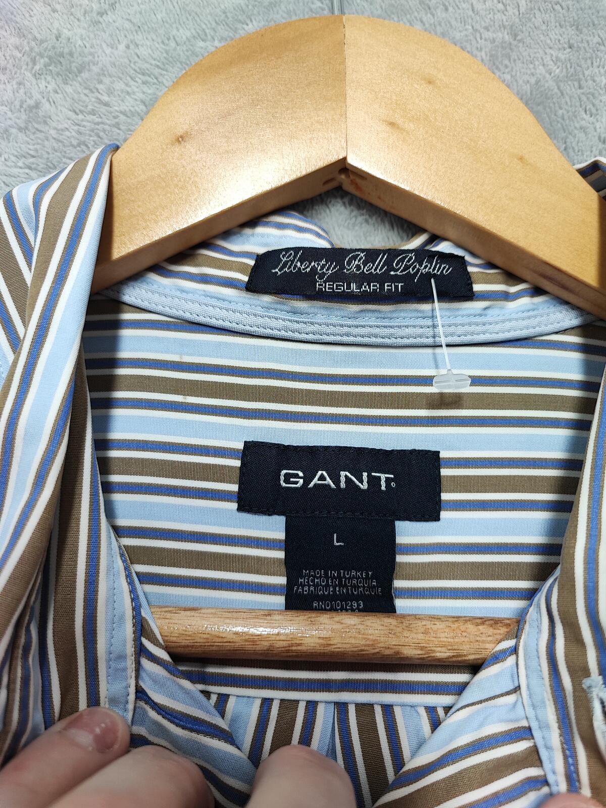 Vintage Gant Striped Long Sleeve Shirt Blue Brown Men's Size Large L
