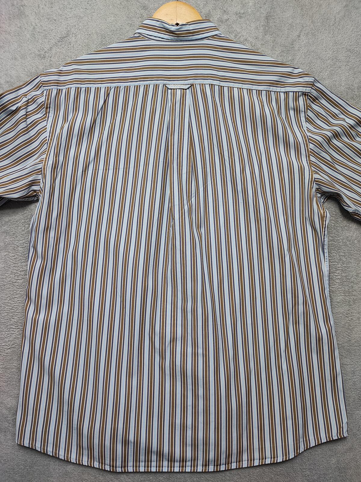 Vintage Gant Striped Long Sleeve Shirt Blue Brown Men's Size Large L