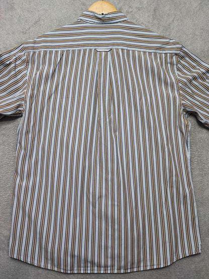 Vintage Gant Striped Long Sleeve Shirt Blue Brown Men's Size Large L