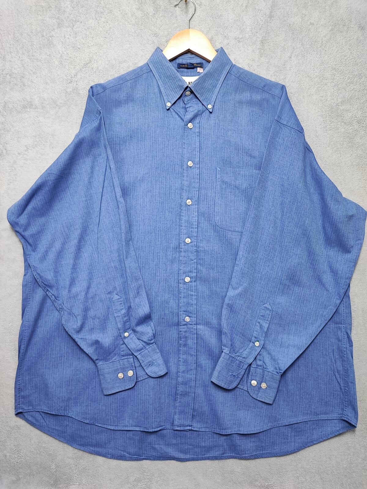 Vintage Tommy Hilfiger Plain Long Sleeve Shirt Classic Blue Men's Size XXXL