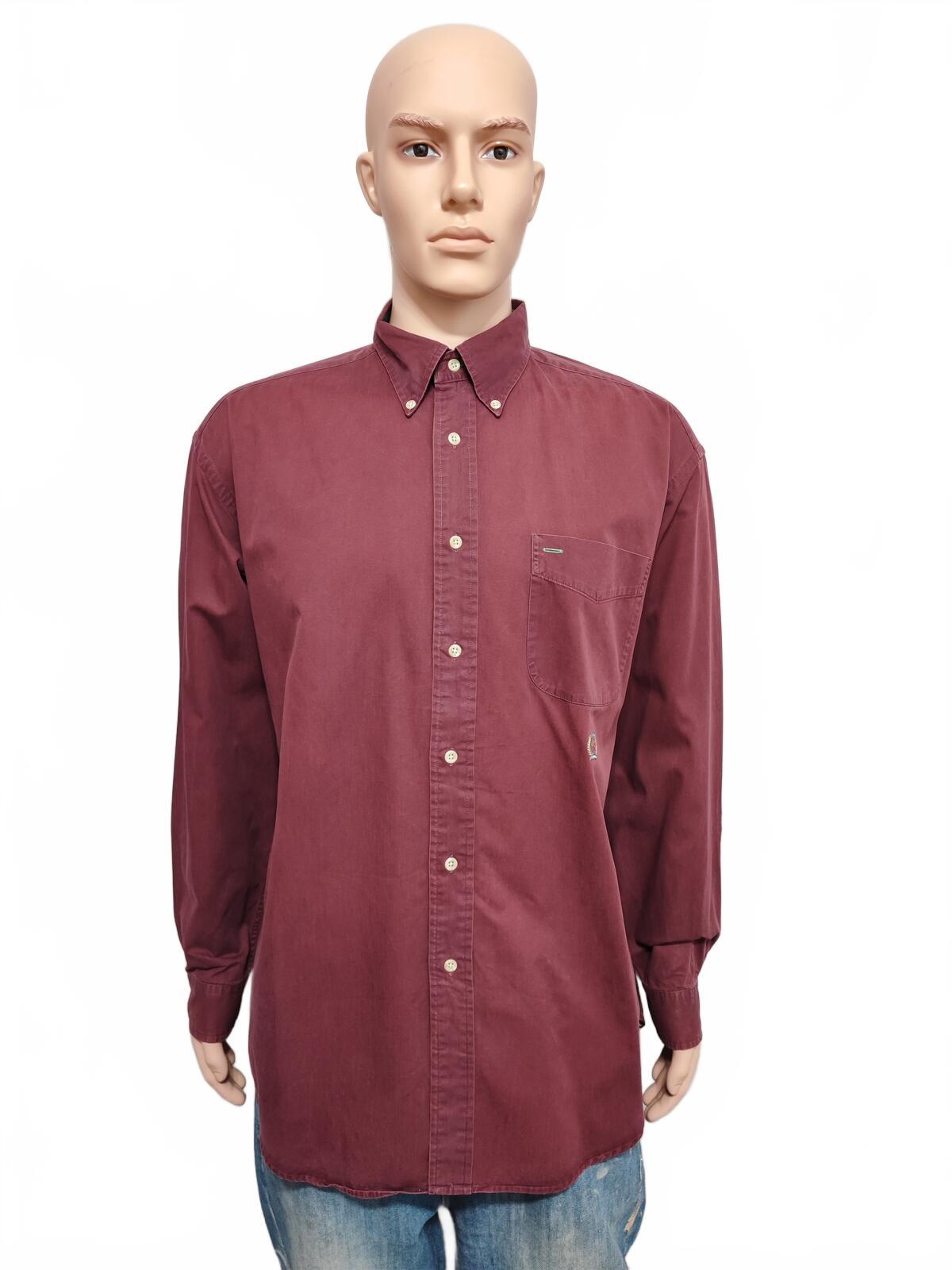 Vintage Tommy Hilfiger Plain Long Sleeve Big Shirt Burgundy Men Size XXL