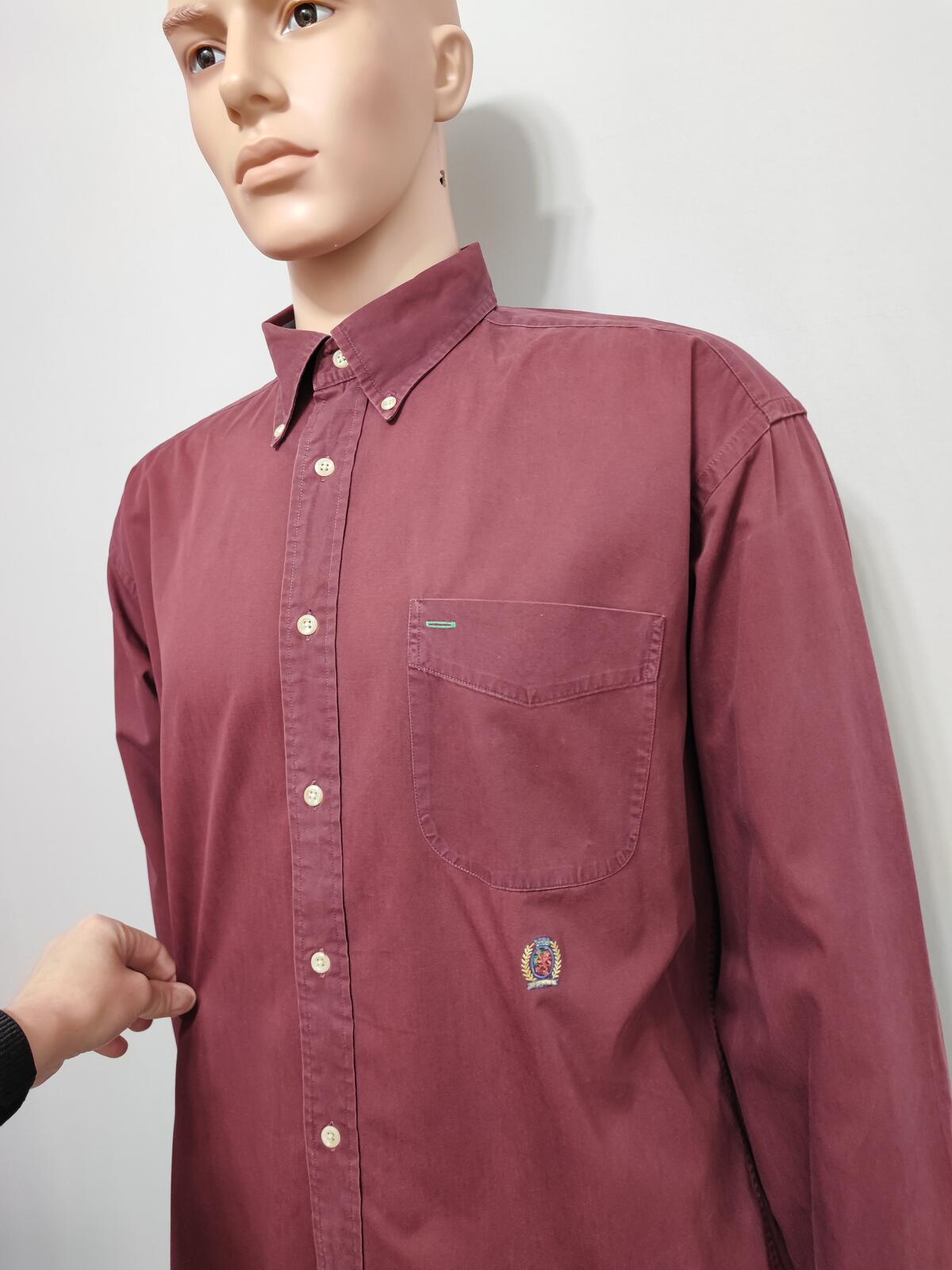 Vintage Tommy Hilfiger Plain Long Sleeve Big Shirt Burgundy Men Size XXL