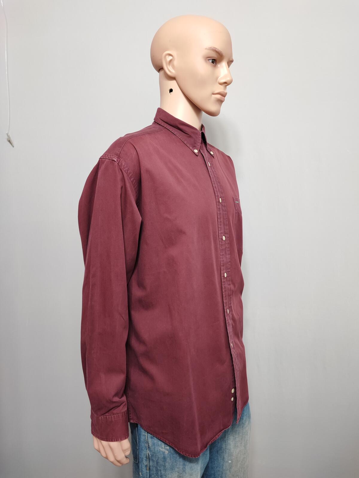 Vintage Tommy Hilfiger Plain Long Sleeve Big Shirt Burgundy Men Size XXL
