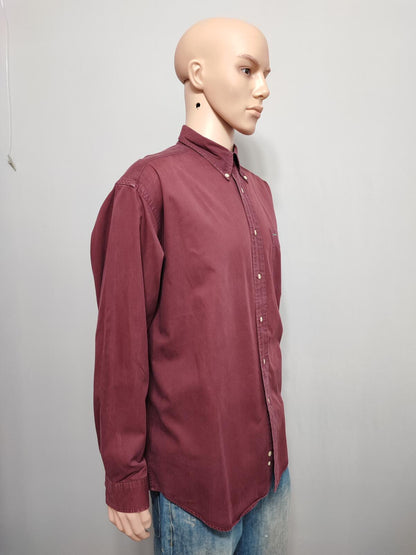 Vintage Tommy Hilfiger Plain Long Sleeve Big Shirt Burgundy Men Size XXL