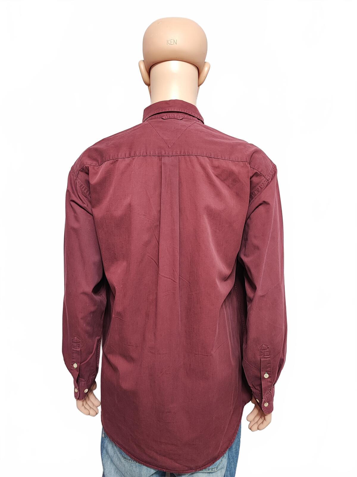 Vintage Tommy Hilfiger Plain Long Sleeve Big Shirt Burgundy Men Size XXL