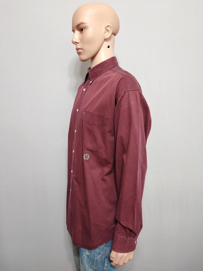 Vintage Tommy Hilfiger Plain Long Sleeve Big Shirt Burgundy Men Size XXL