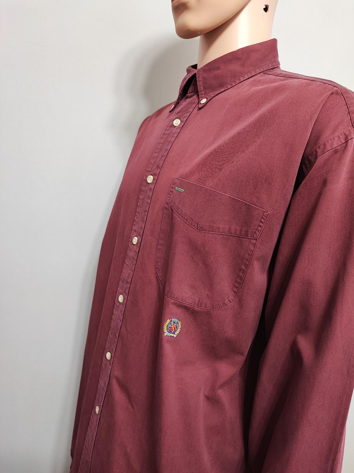 Vintage Tommy Hilfiger Plain Long Sleeve Big Shirt Burgundy Men Size XXL