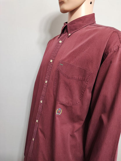 Vintage Tommy Hilfiger Plain Long Sleeve Big Shirt Burgundy Men Size XXL