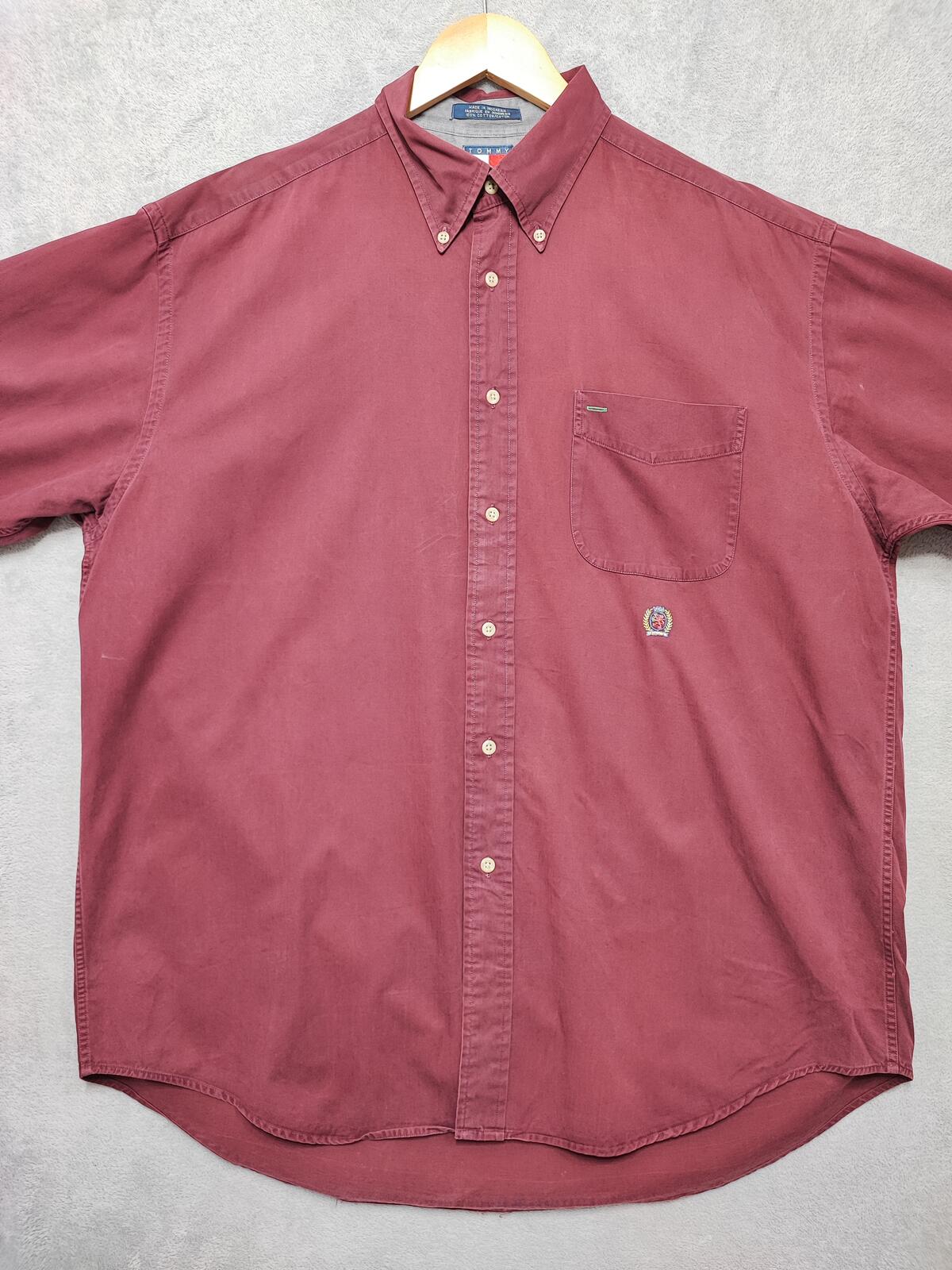 Vintage Tommy Hilfiger Plain Long Sleeve Big Shirt Burgundy Men Size XXL