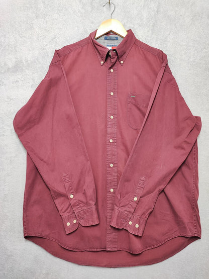 Vintage Tommy Hilfiger Plain Long Sleeve Big Shirt Burgundy Men Size XXL