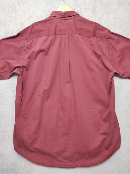 Vintage Tommy Hilfiger Plain Long Sleeve Big Shirt Burgundy Men Size XXL