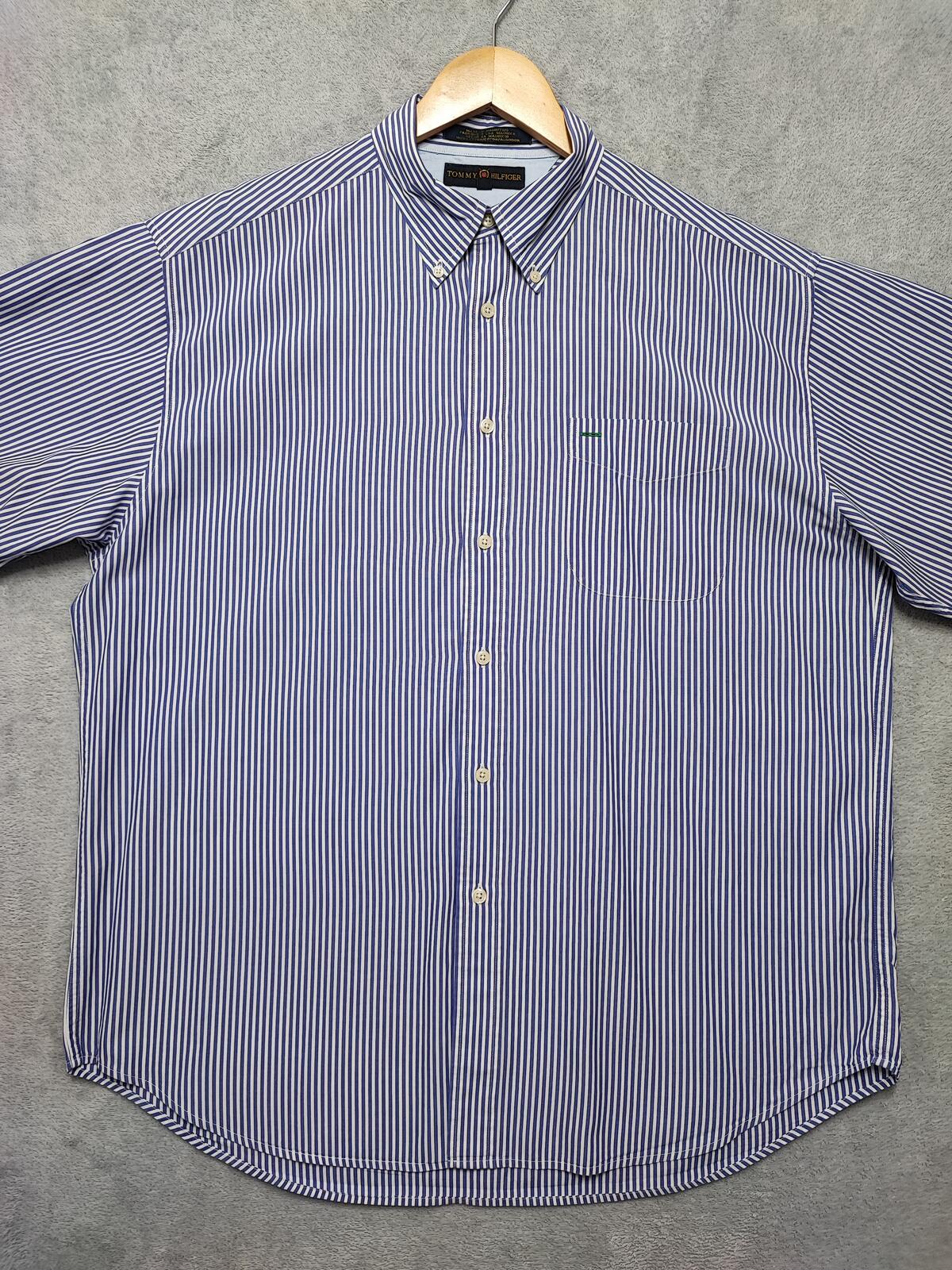 Vintage Tommy Hilfiger Striped Long Sleeve Button Down Shirt Blue Men's Size XL