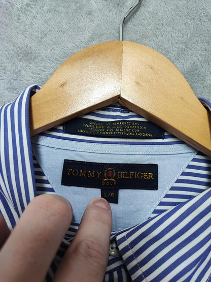 Vintage Tommy Hilfiger Striped Long Sleeve Button Down Shirt Blue Men's Size XL