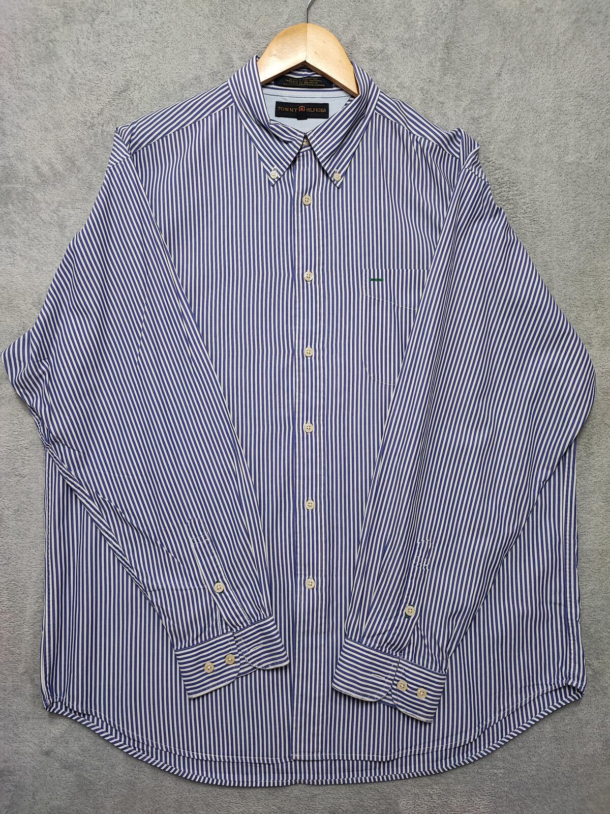 Vintage Tommy Hilfiger Striped Long Sleeve Button Down Shirt Blue Men's Size XL