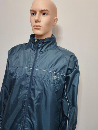 Vintage Umbro Navy Blue Grey Colour Block Piping Windbreaker Jacket Men Large