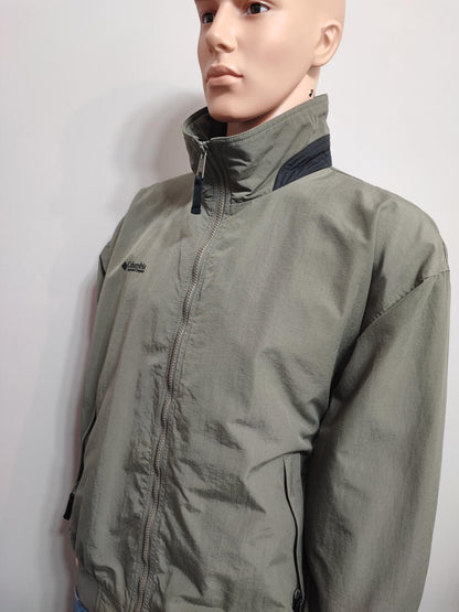 Vintage Columbia Plain Khaki Tan Nylon Technical Shell Jacket Men Size 3XL