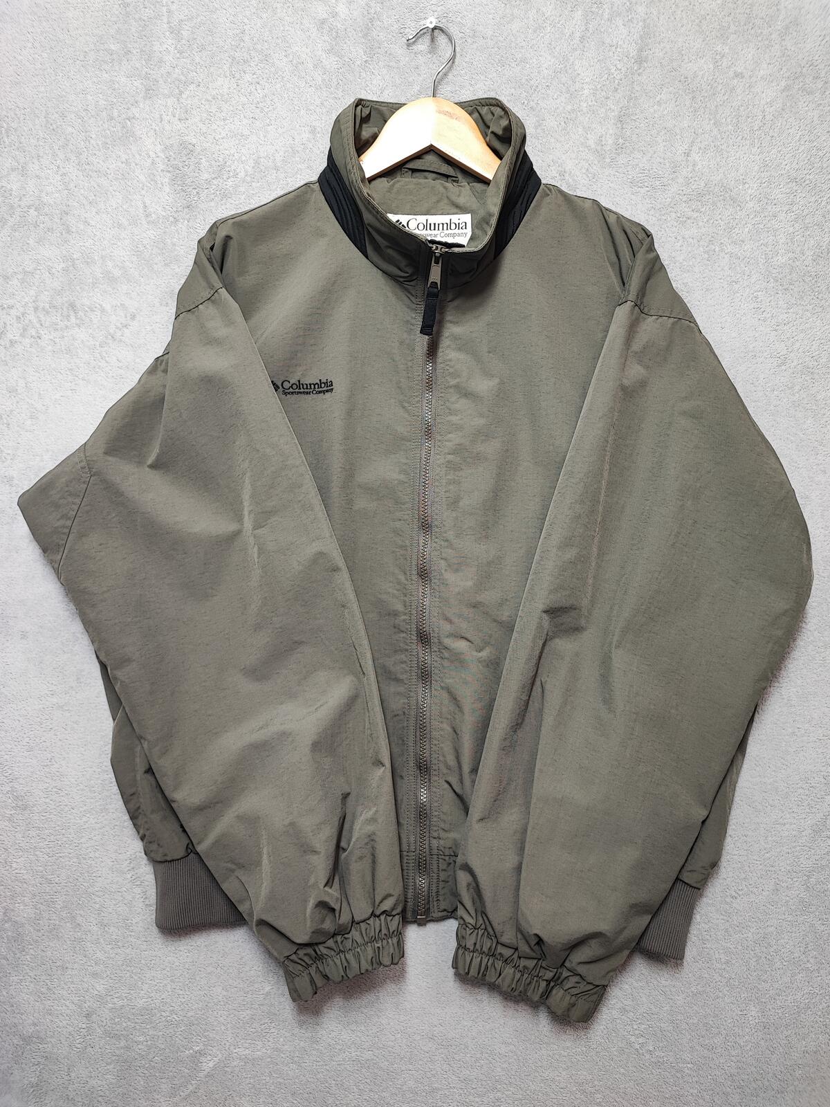 Vintage Columbia Plain Khaki Tan Nylon Technical Shell Jacket Men Size 3XL