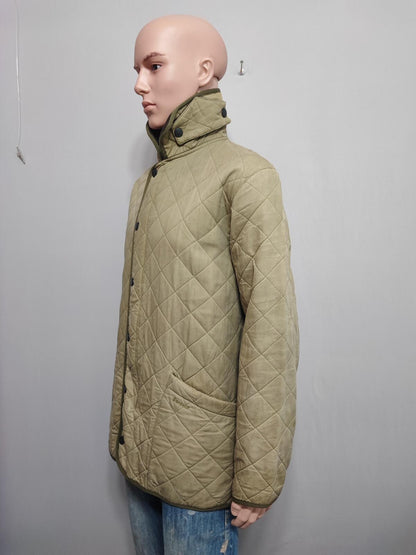 Vintage Barbour Duracotton Polarquilt Fleece Lined Jacket Tan Beige Men Size XL