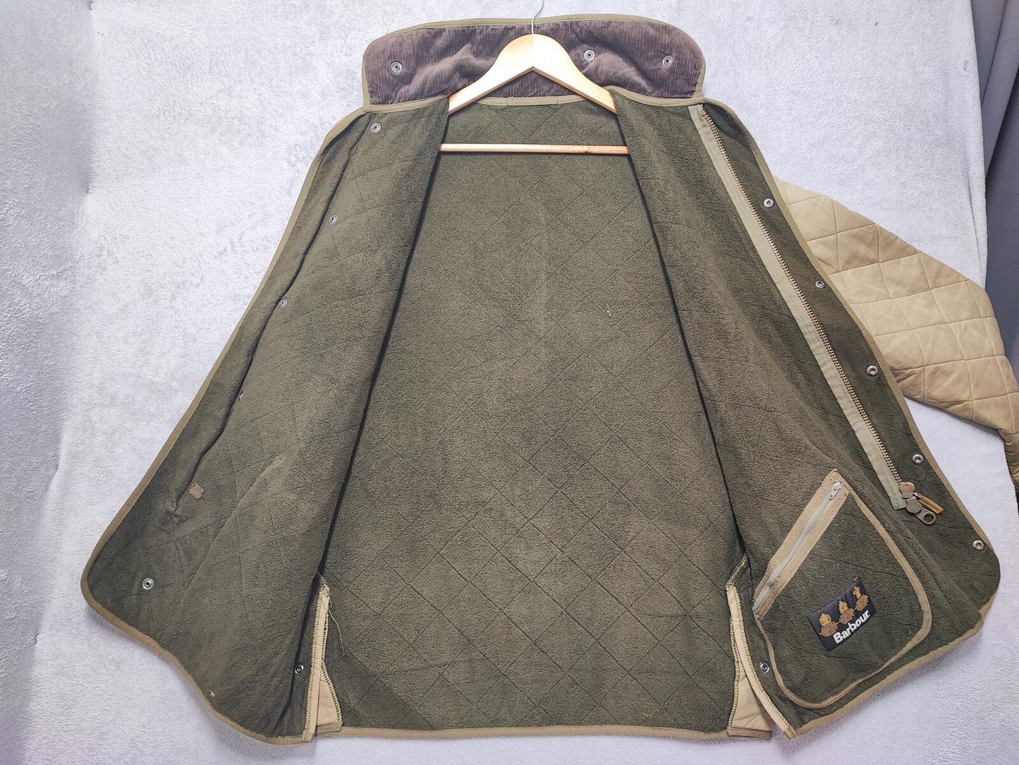 Vintage Barbour Duracotton Polarquilt Fleece Lined Jacket Tan Beige Men Size XL