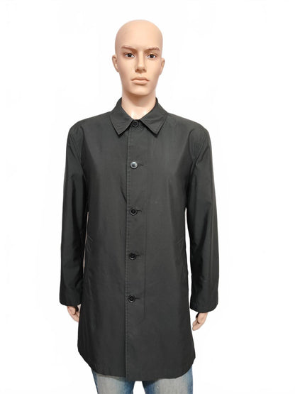 Vintage M&S Autograph Plain Black Concealed Hood Trench Coat Jacket Men Large