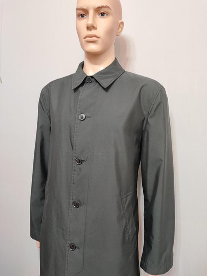 Vintage M&S Autograph Plain Black Concealed Hood Trench Coat Jacket Men Large