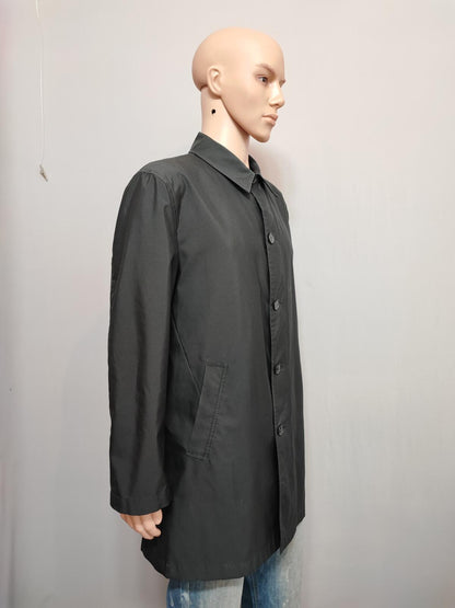 Vintage M&S Autograph Plain Black Concealed Hood Trench Coat Jacket Men Large