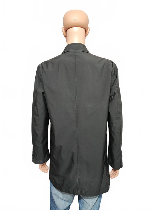 Vintage M&S Autograph Plain Black Concealed Hood Trench Coat Jacket Men Large