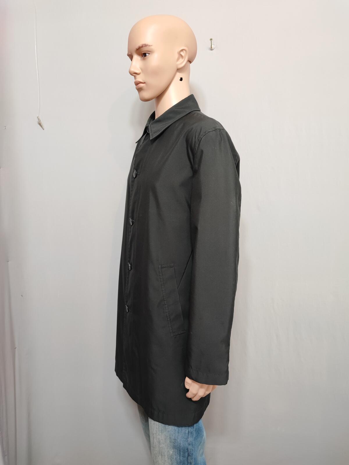 Vintage M&S Autograph Plain Black Concealed Hood Trench Coat Jacket Men Large