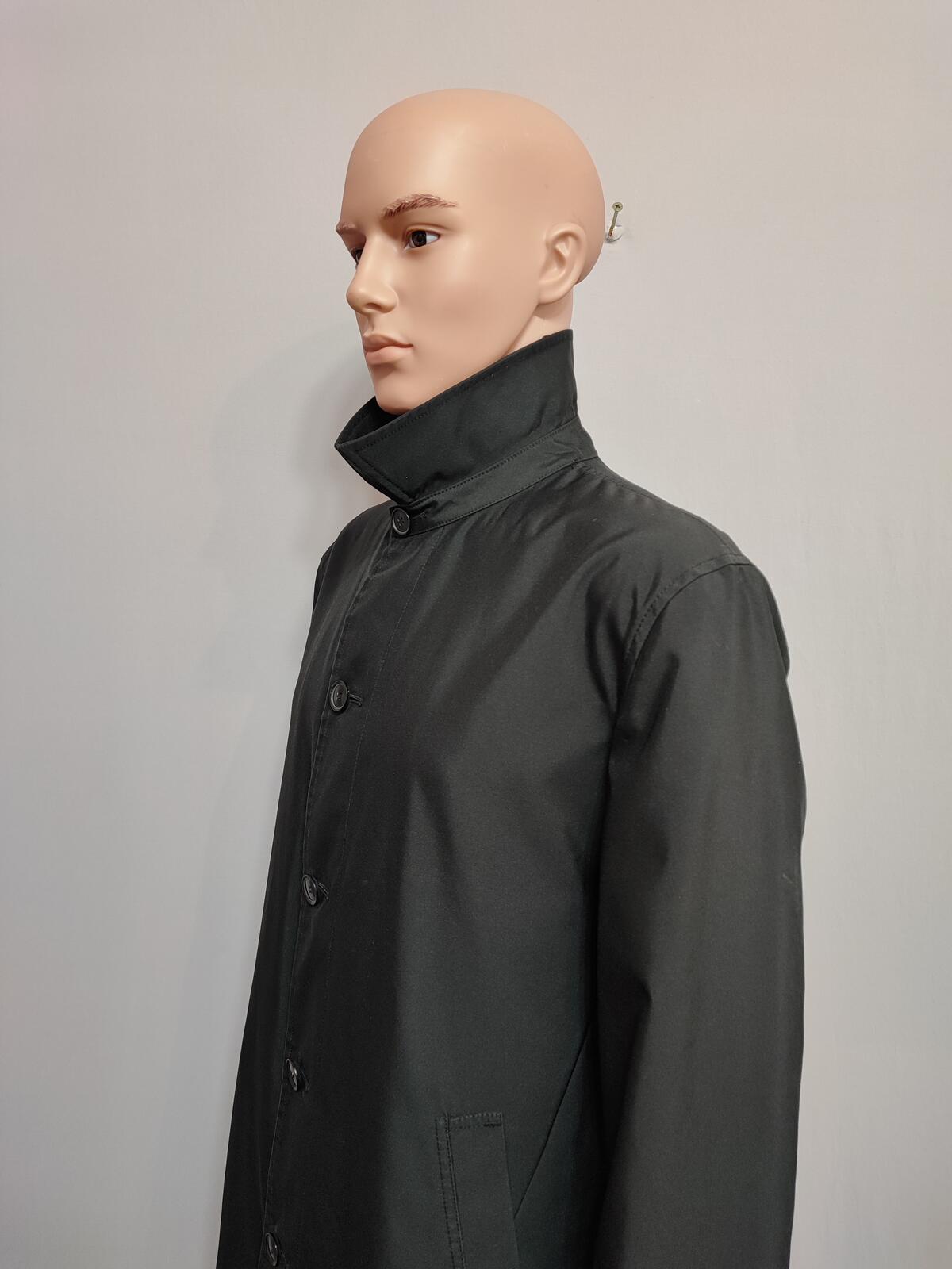 Vintage M&S Autograph Plain Black Concealed Hood Trench Coat Jacket Men Large