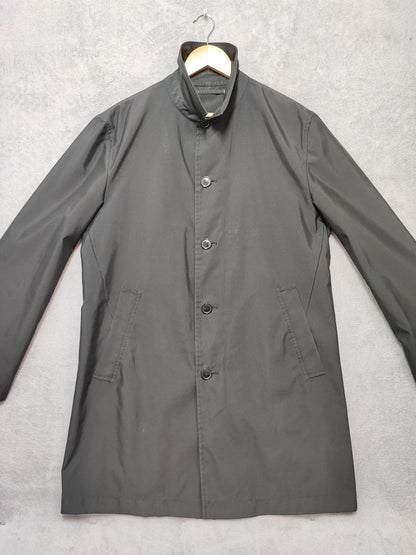 Vintage M&S Autograph Plain Black Concealed Hood Trench Coat Jacket Men Large