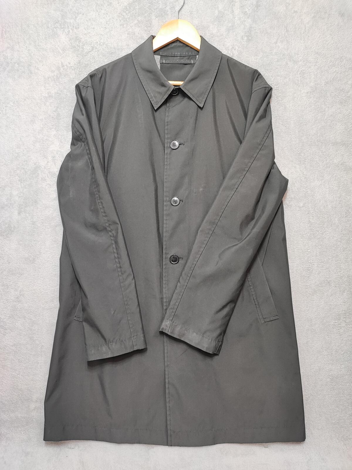 Vintage M&S Autograph Plain Black Concealed Hood Trench Coat Jacket Men Large