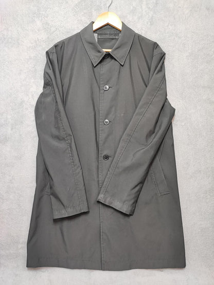 Vintage M&S Autograph Plain Black Concealed Hood Trench Coat Jacket Men Large