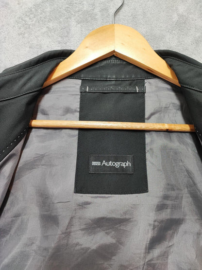Vintage M&S Autograph Plain Black Concealed Hood Trench Coat Jacket Men Large