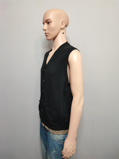 Vintage Chaps Ralph Lauren Plain Faded Black Knit Vest Jumper Men Size Large