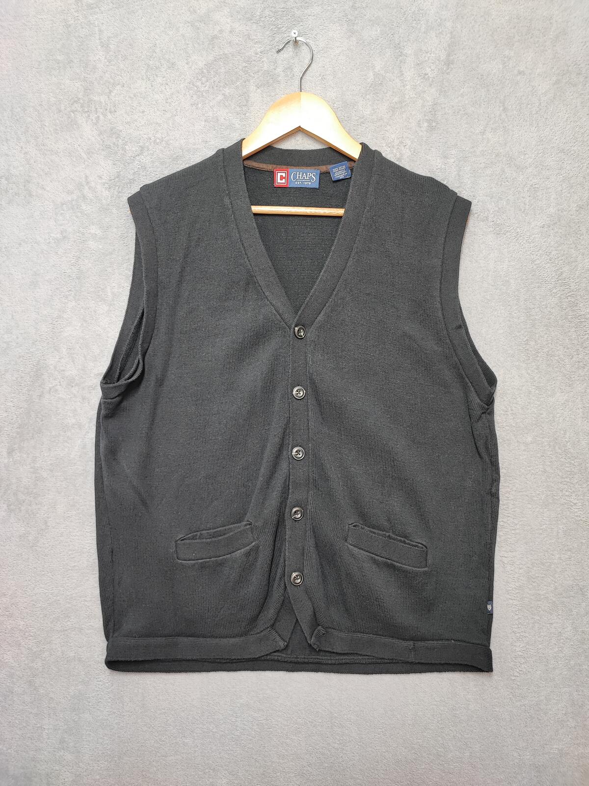 Vintage Chaps Ralph Lauren Plain Faded Black Knit Vest Jumper Men Size Large
