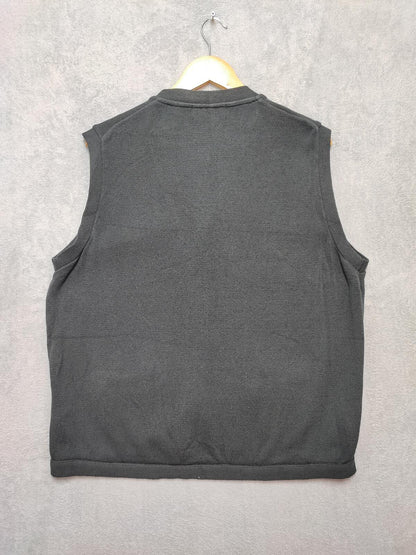 Vintage Chaps Ralph Lauren Plain Faded Black Knit Vest Jumper Men Size Large