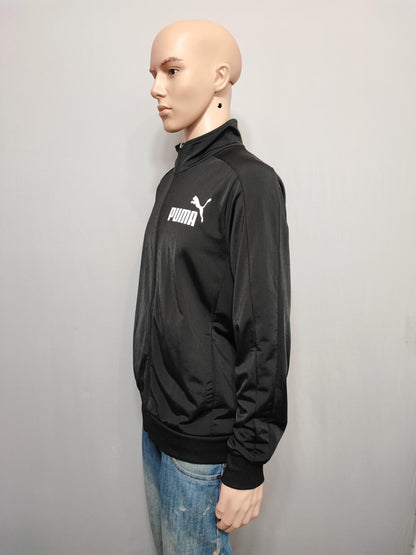 Vintage Puma Plain Black Contrast Piping Track Jacket Men Size Large