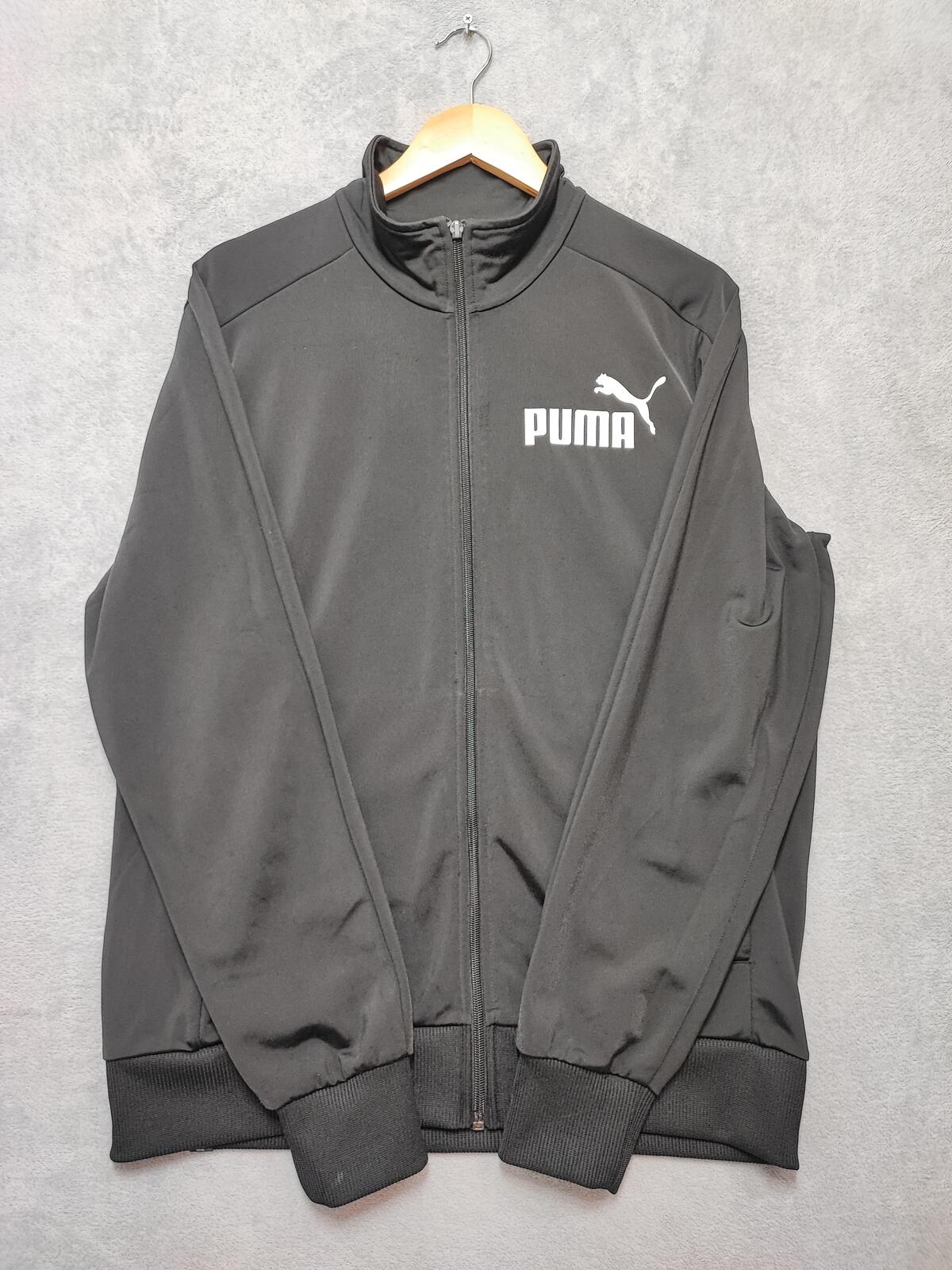 Vintage Puma Plain Black Contrast Piping Track Jacket Men Size Large