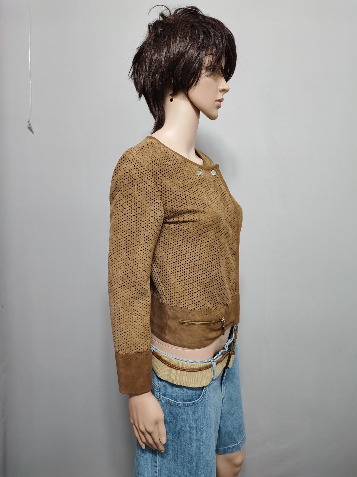 Vintage Versace Jeans Couture Laser Cut Brown Goat Leather Suede Jacket Women S