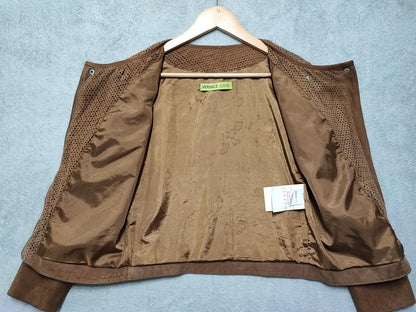 Vintage Versace Jeans Couture Laser Cut Brown Goat Leather Suede Jacket Women S