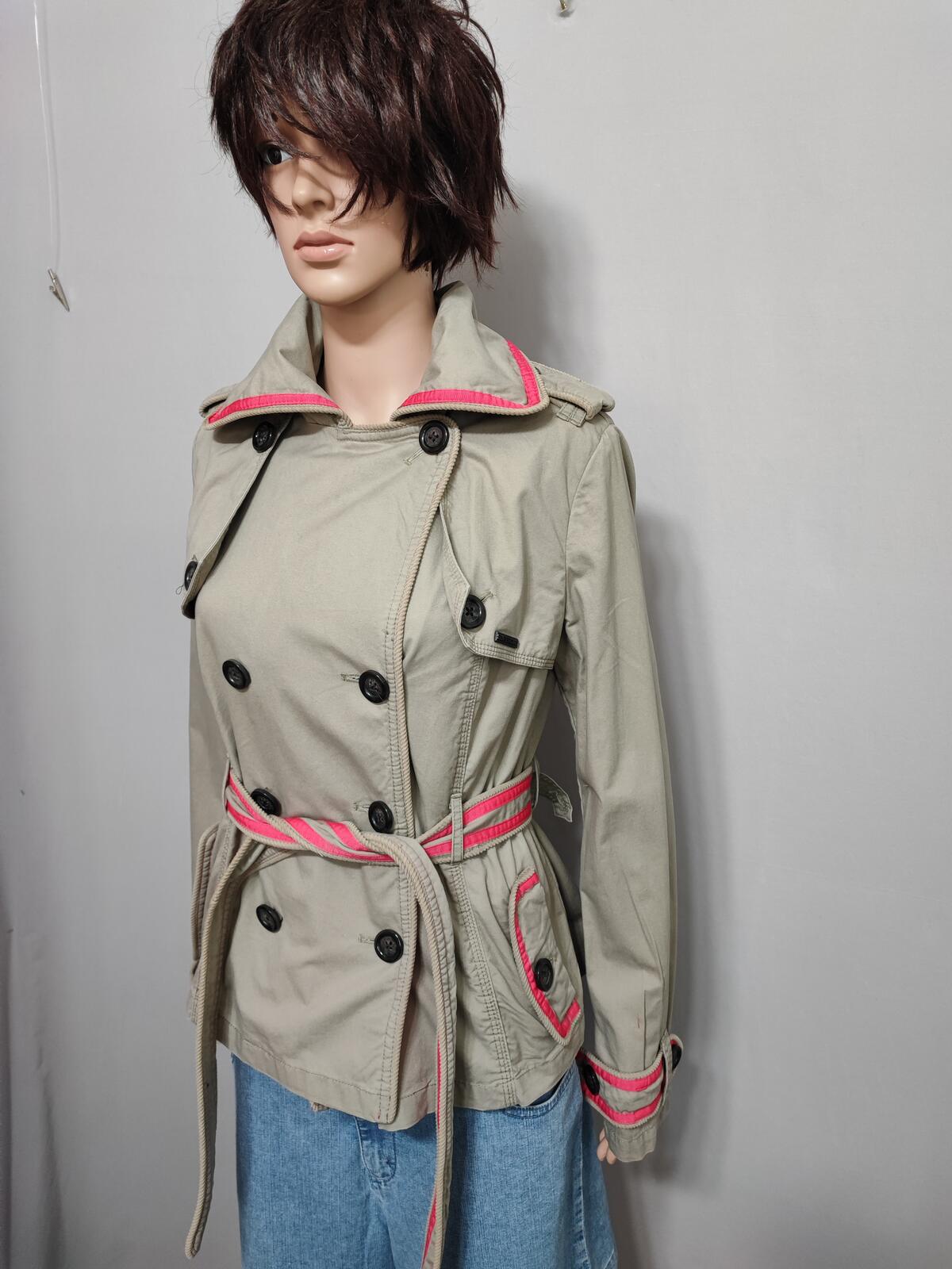 Vintage Superdry Beige Cotton Cropped Belted Trench Coat Jacket Women Medium