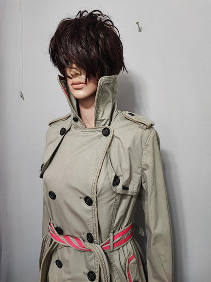 Vintage Superdry Beige Cotton Cropped Belted Trench Coat Jacket Women Medium