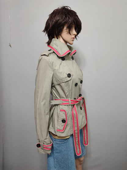 Vintage Superdry Beige Cotton Cropped Belted Trench Coat Jacket Women Medium