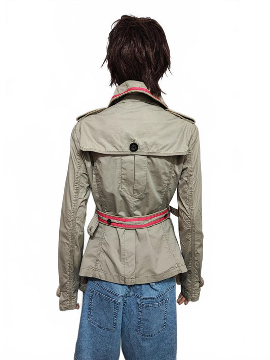 Vintage Superdry Beige Cotton Cropped Belted Trench Coat Jacket Women Medium