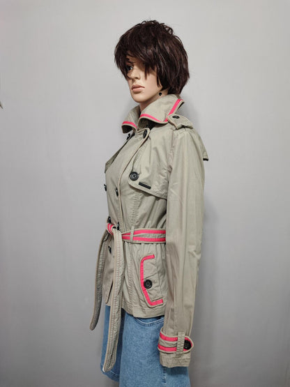 Vintage Superdry Beige Cotton Cropped Belted Trench Coat Jacket Women Medium