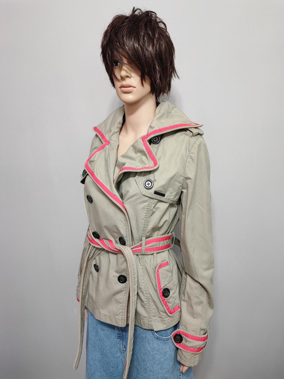 Vintage Superdry Beige Cotton Cropped Belted Trench Coat Jacket Women Medium